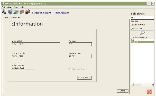 Fig. 12: Användargränssnitt för &#34;Sök album&#34; och &#34;Information&#34;. 