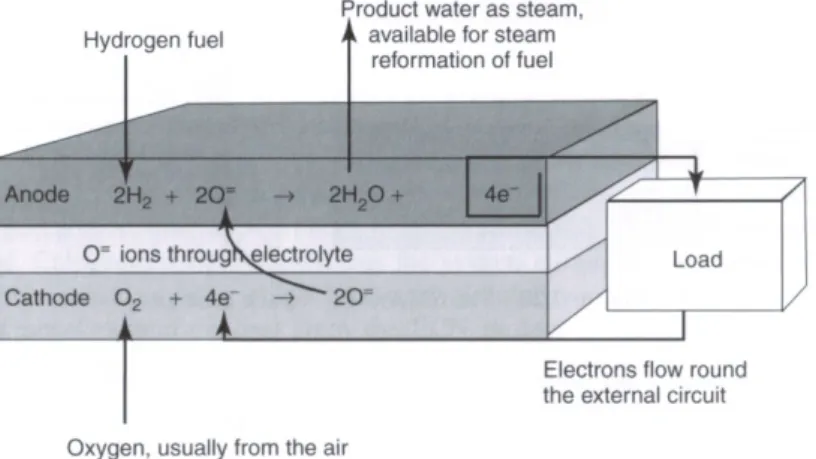 Figur 3.1 Kemisk reaktion i en SOFC  Källa: Fuel Cell Systems Explained, s. 208.