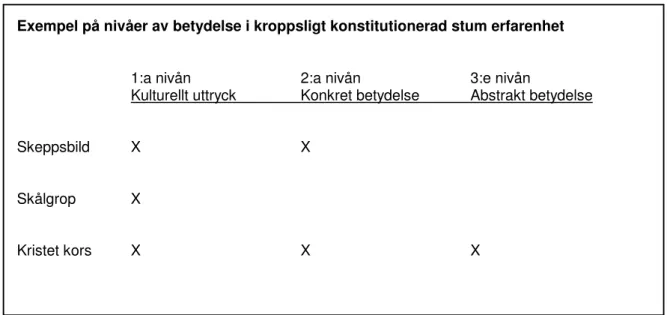 Fig. 4.2 Schematisk bild av förståelsenivåer vid fenomenologisk tolkning av kulturella fenomen 