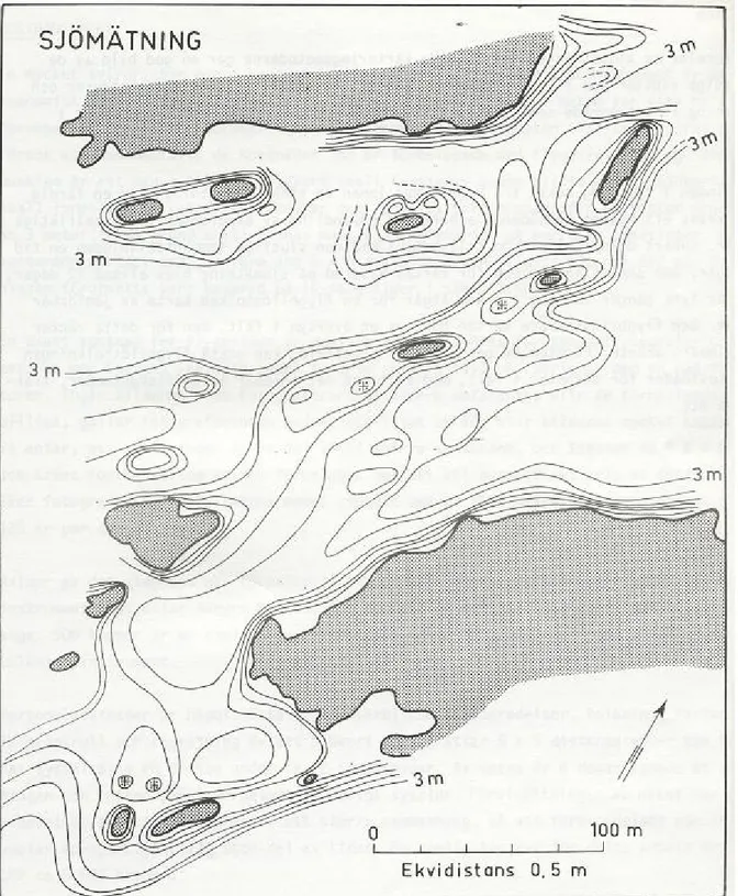 Illustration över ett område där djupen har tagits från sjömätning 