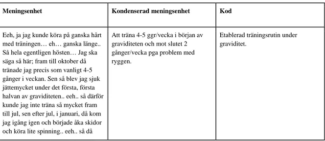 Tabell 2 - Exempel ur innehållsanalys 