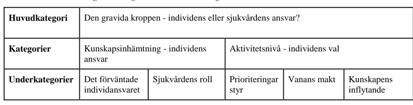 Tabell 3 - Huvudkategori, kategorier och underkategorier  