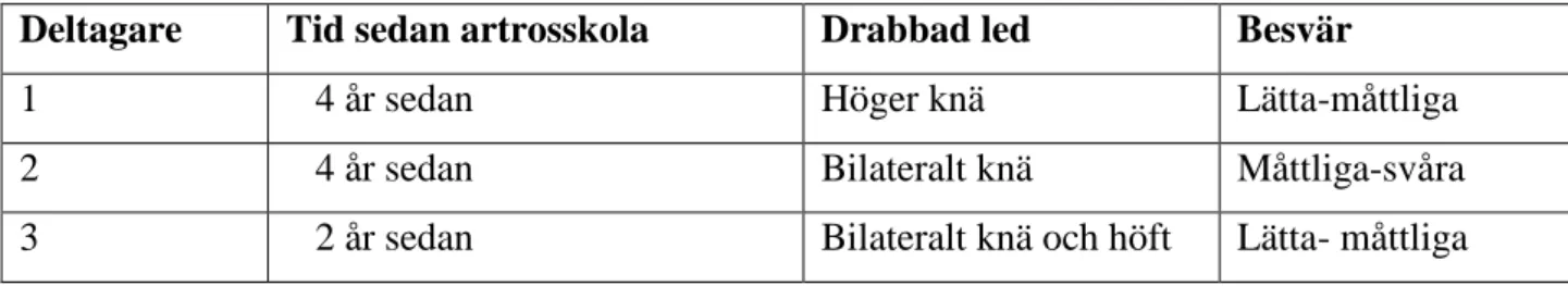 Tabell 1. Beskrivning av deltagarna. 