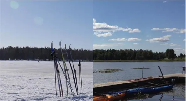 Figure  1:  Seasonal  variation  in  Luleå,  Sweden.  Photographs  taken  at  the  same  location  in  winter  and  summer