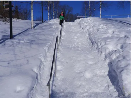 Figure 7: Snow cover in the public realm can create hazards, as illustrated by this outdoor staircase
