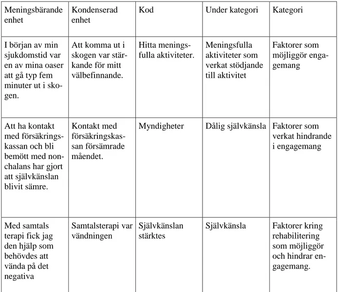 Tabell 3: Exempel på analys: 