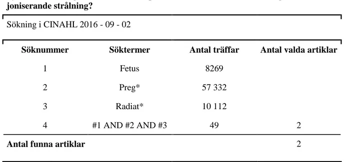 Tabell 2 Översikt av litteratursökning