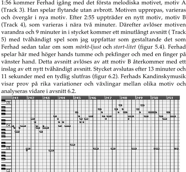 Figur 5.4 Mörkt och ljust kontrasterar i Ferhads Kandinskymusik cirka 9 minuter in i stycket.