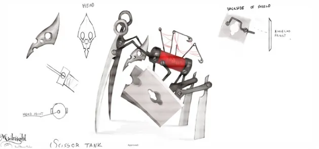 Fig 2.3 The refined concept art picture of the scissor tank. Since the pose already was 