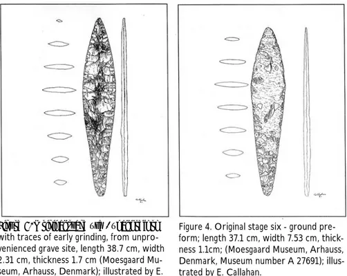 Figure 4. Original stage six - ground pre- pre-form; length 37.1 cm, width 7.53 cm,  thick-ness 1.1cm; (Moesgaard Museum, Arhauss,  Denmark, Museum number A 27691);  illus-trated by E