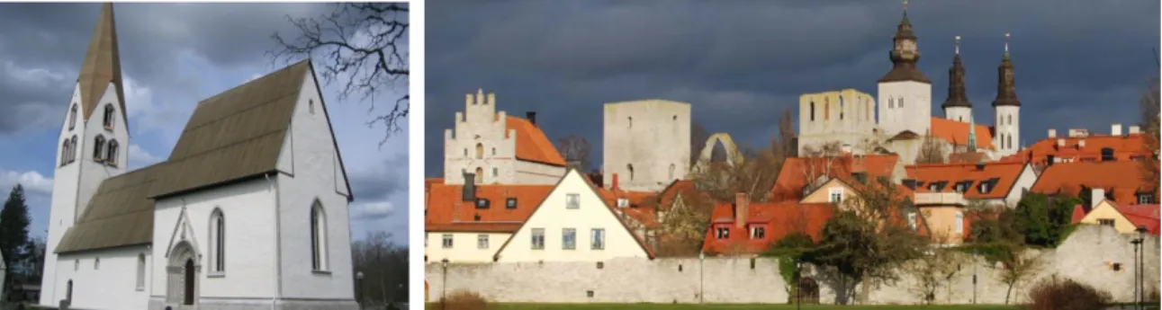 Fig 3 An illustration of the examples, a medieval church and the roofscape of Visby  5.2