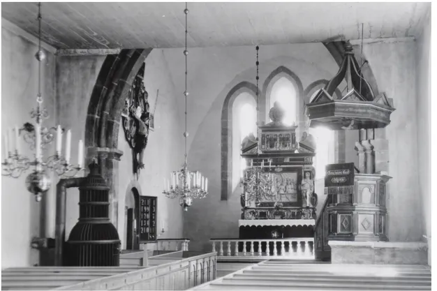 figure 3.  fröjel  church. opposite  the pulpit is a  Gurney type of  oven located in the  north-east corner  of the nave
