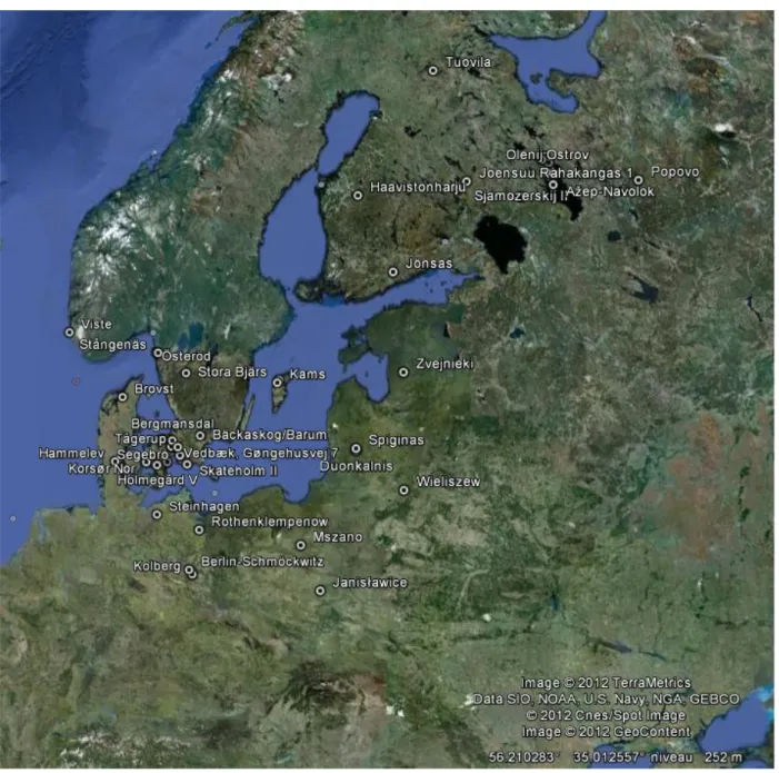 Figur 4: Oversigtskort over Østersøområdet med lokaliteter. N = 41. 