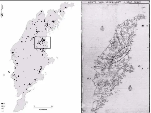 Figure 2. Left: Spatial distribution of ship settings and the “case study” area (marked  rectangular)