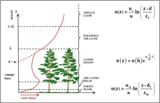Figure 3-3 Flow inside and above forest canopy [9] 