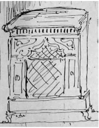 Figure 4  Sketch by manufacturer Carl Bolinder for one of two enclosure  casings for Perkins oven piping on the first story of Nationalmuseum [21].