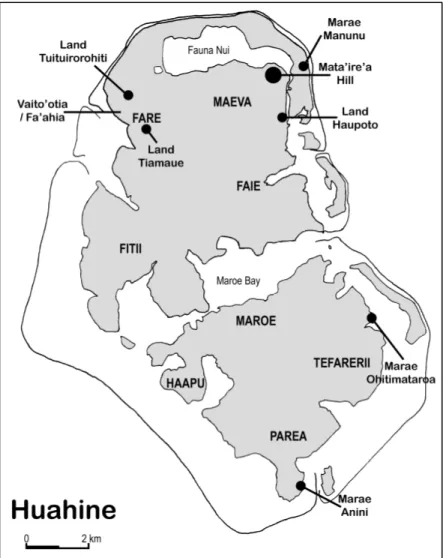 Figure 2: Map of Huahine with the location of investigated sites. 