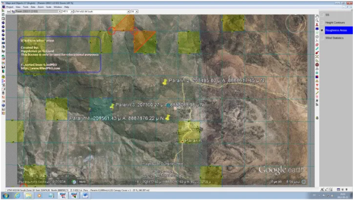 Figure 7: Roughness areas for the site from online data base in WindPro.  