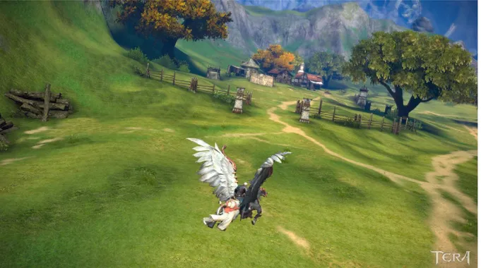 Figure 5: an establishing shot as the player flies into an area in Tera Online. 