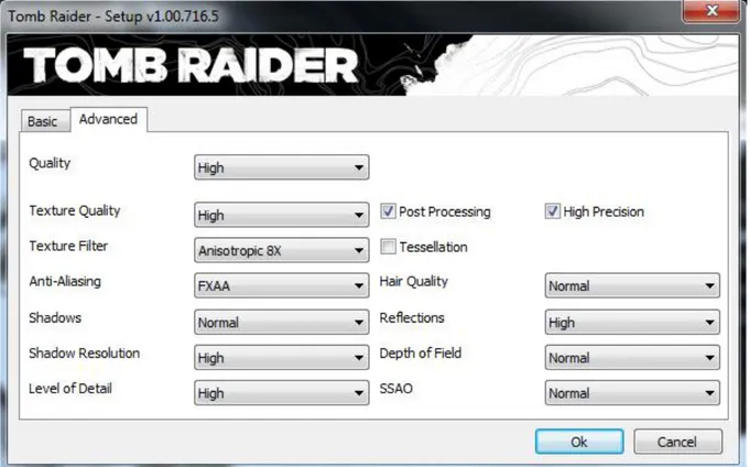 Figure 1: the graphic settings menu of Tomb Raider. 
