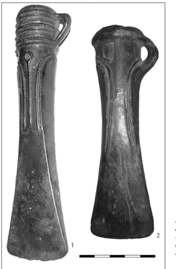 Figure 7. Socketed axes from  Järveküla (1) and Eesnurga (2)  (TLM 19855; VM without  num-ber; photos: E