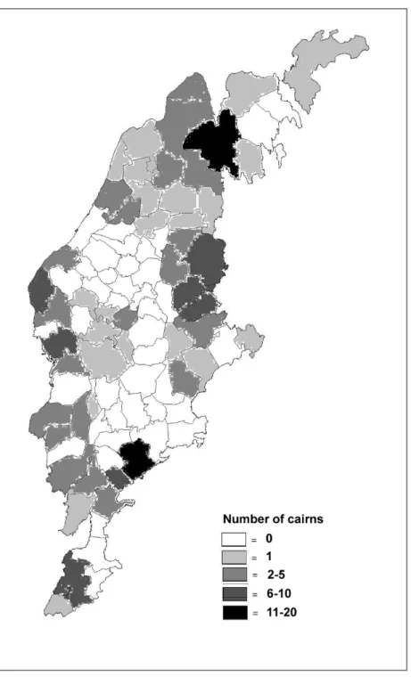 Figure 1. Distribution of carins over 20 m in diameter on  Gotland. 