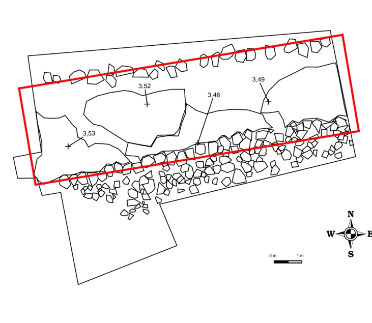 Fig. 4. Huskroppens ungefärliga omfattning och toppmått på golvnivån. 