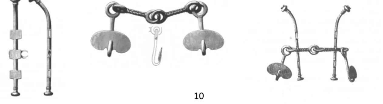 Fig. 1. Betsel; Ett betsel i brons, gjutet för att likna flätning, dess totala längd är 16  cm, mellan betselstängerna är längden ca 10 centimeter, och är mycket nött där  ringarna greppar varandra