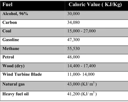 Table 2 Comparing caloric values of different flues  