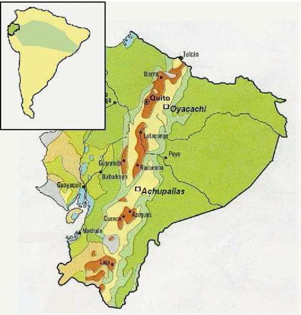 Fig. 2. Map of Ecuador, showing the studied Polylepis localities: Oyacachi and Achupallas