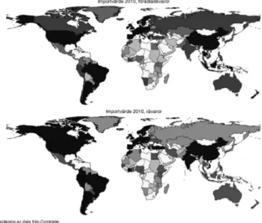 Figur 3: Karta över importkällors betydelse i volymer, 2010. 