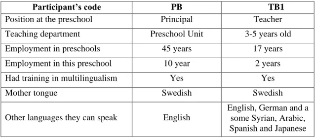 Table 6: Participants’ profile in Preschool B. 