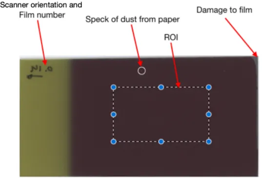 Figure 2.4: One example of the ROI as well as the damages to the film that cutting them may inflict.