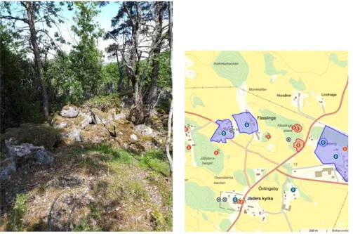 Fig. 13. Fässlinge skans. Murparti.              Fig. 14. Fässlinge skans. Urklipp från Fornsök