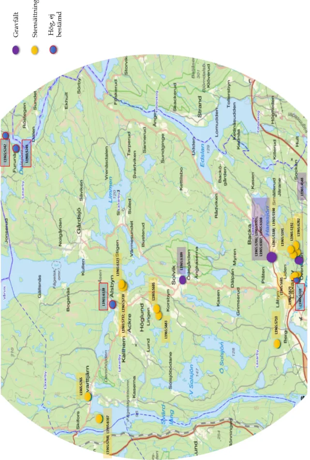 Figur 9. Fornlämningsbild från Laxarby. Bild ursp. från Fornsök redigerad av Sofia Briving år 2020