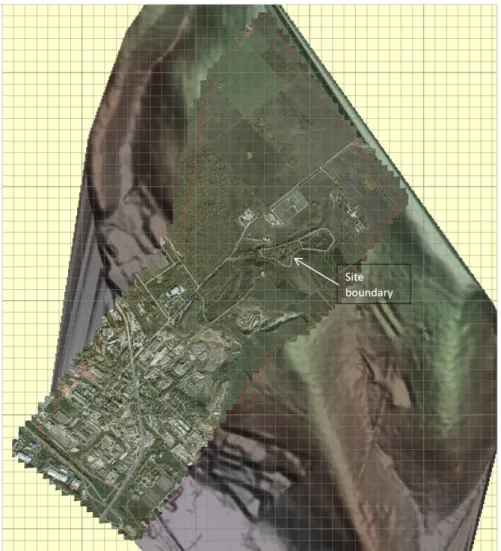 Fig. 8 Map of the site. The location of the disposal facility is shown bordered by 