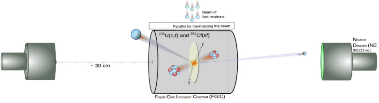 Figure 2: Illustration of the experimental setup used to study the energy dependence of neutron emission on  the energy of the incoming particle