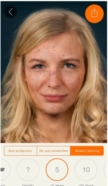 Figur 2. Effektbild: Åldrande av huden under fem år med soln