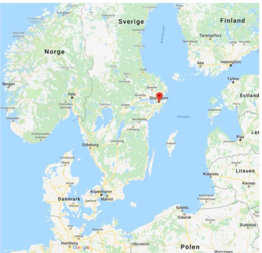 Figure 1-1. The location of the Ågesta reactor (Source GeoBasis-DE/BKG, Google maps ) 