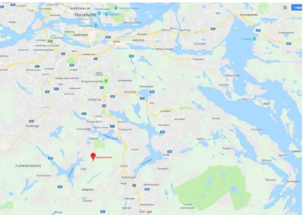 Figure 1-2. The location of the Ågesta reactor (Source Google maps) 