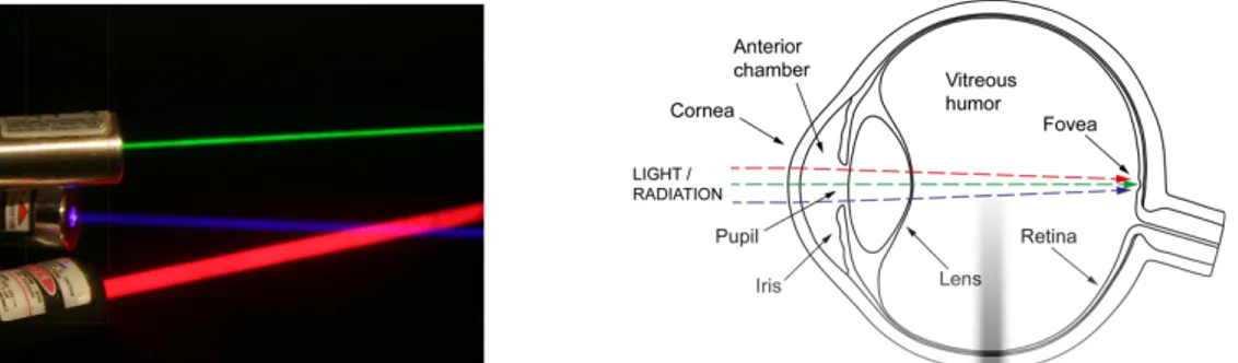 Figure 1.1. (a) Example of commercially available blue, green and red handheld lasers 