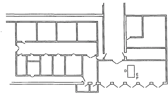 Figure 2.2.2 - Layout of CLAB showing positions D, E and P in  the storage hall. 