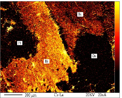 Fig. 13 X-ray mapping of a rock sample surface of ÄD that has been exposed to Cs.
