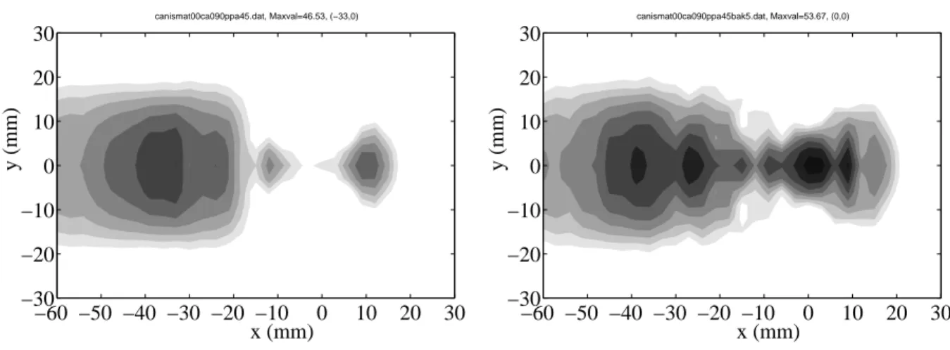 Figure 11: C-scan for 45 o  P probe on the anisotropic austenite with  β = 90 o  and  γ = 0 o .