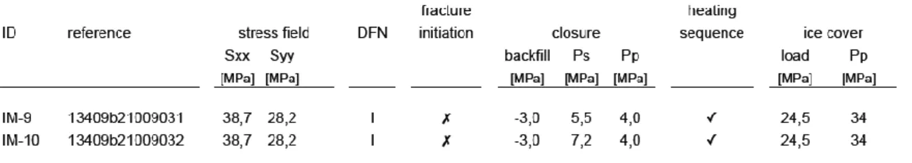 Table 11. Conditions of the simulations subject to the stress field according to Martin  [2007] with two swelling pressures