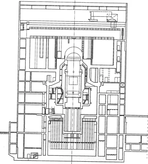 Figur 6. Barsebäck 1 – Vertikalt snitt genom reaktorbyggnaden och inneslutningen med inre strukturer såsom bjälklaget och strålningsskärmar.