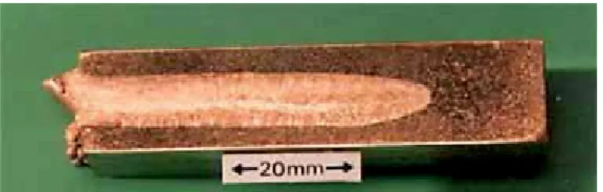 Figure 6. Reduced Pressure EB weld in copper showing round-bottomed weld profile (from TWI).