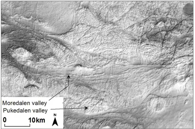 Figure 6. Airborne magnetic measurements, 75 by 50 km, a combined shaded relief and total field grey-tone  map