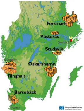 Figur 2 Kärntekniska anläggningar i Sverige  