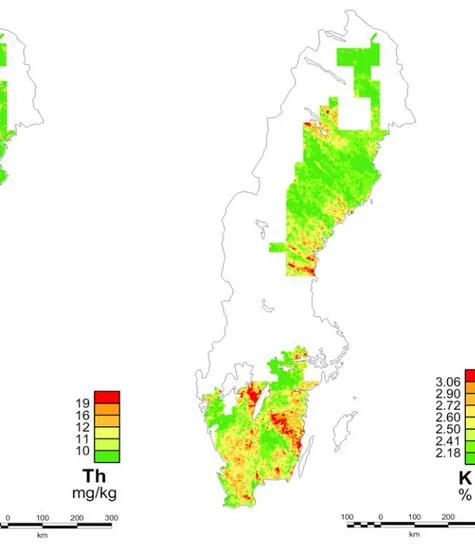 Figure 2 Geochemical concentrations of uranium (ppm), thorium (ppm) and potassium (K, %)